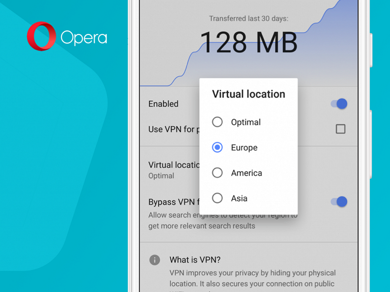 Opera добавила VPN для основного браузера для Android