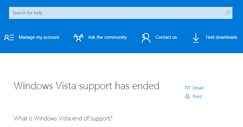 Microsoft объявила о прекращении поддержки ОС Windows Vista