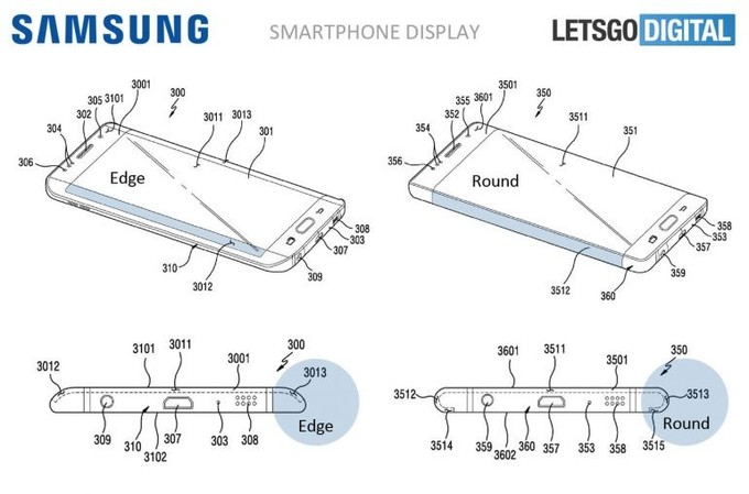 Samsung запатентовала смартфон с сильно изогнутым по бокам экраном