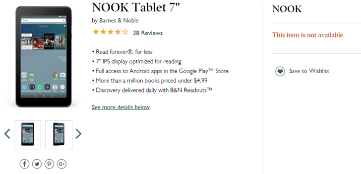 Продажи планшета Barnes & Noble Nook Tablet 7 приостановлены из-за неисправности зарядного устройства