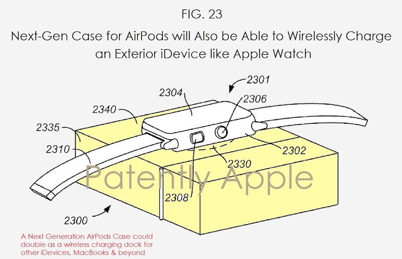 Apple оформила патент на водонепроницаемый чехол для AirPods, который может служить беспроводной зарядкой для iPhone или умных часов