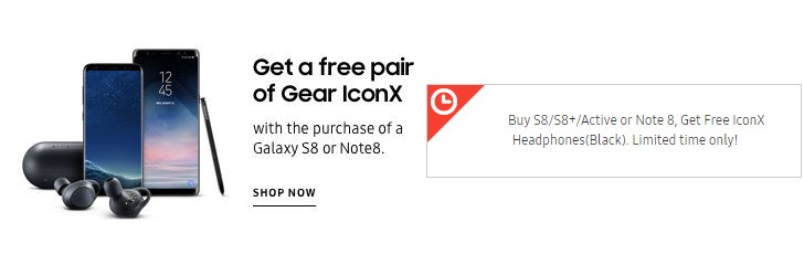 Покупатели смартфонов Samsung Galaxy Note8 или S8 в подарок получат беспроводные наушники Gear IconX, правда пока только в США