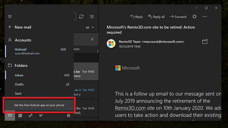 Microsoft вернула рекламу в приложения почта и календарь для операционной системы Windows 10